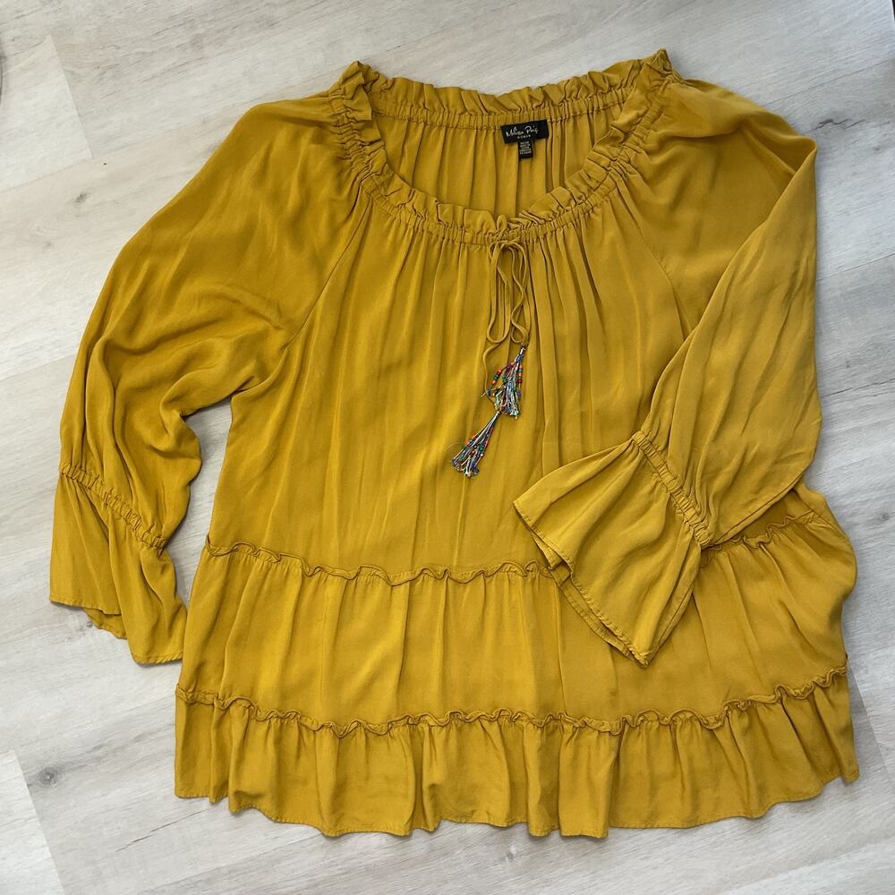 Melissa Paige Ruffled Tunic Mustard Yellow Womens 1XL